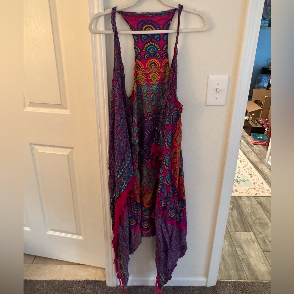 Bohemian mandala swim coverup sleeveless kimono wrap fringed